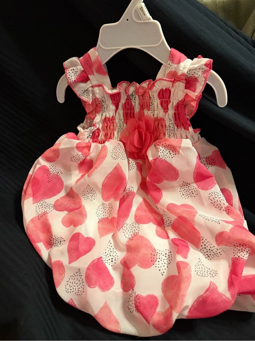 Bon Bebe Pink Heart Print Ruffle Strap One-Piece Bodysuit